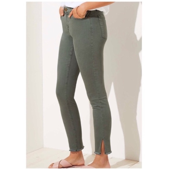 LOFT Denim - LOFT Curvy Slit Frayed Skinny Jeans Moss Green 4